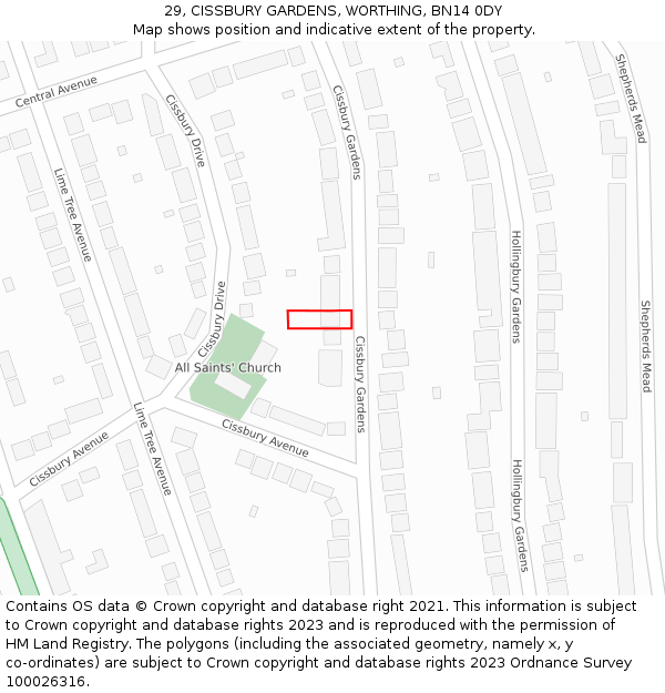 29, CISSBURY GARDENS, WORTHING, BN14 0DY: Location map and indicative extent of plot