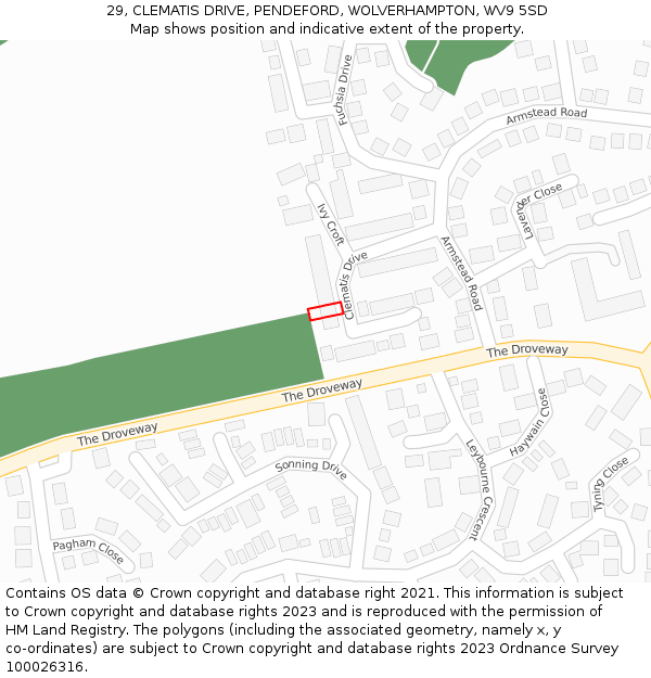 29, CLEMATIS DRIVE, PENDEFORD, WOLVERHAMPTON, WV9 5SD: Location map and indicative extent of plot
