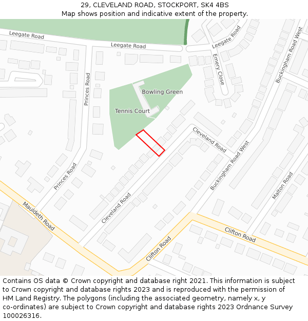 29, CLEVELAND ROAD, STOCKPORT, SK4 4BS: Location map and indicative extent of plot