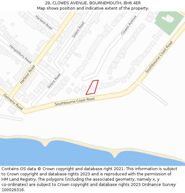 29, CLOWES AVENUE, BOURNEMOUTH, BH6 4ER: Location map and indicative extent of plot