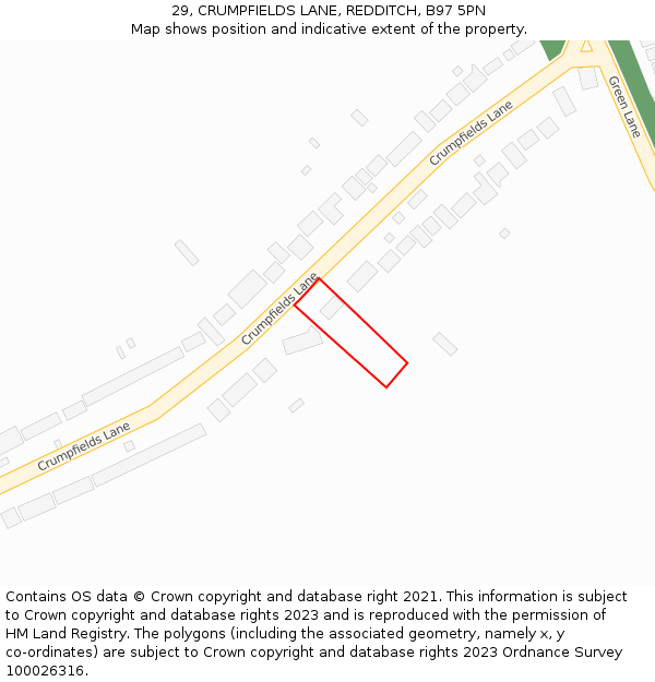 29, CRUMPFIELDS LANE, REDDITCH, B97 5PN: Location map and indicative extent of plot