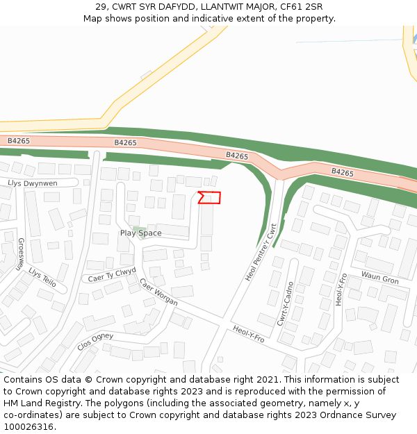 29, CWRT SYR DAFYDD, LLANTWIT MAJOR, CF61 2SR: Location map and indicative extent of plot