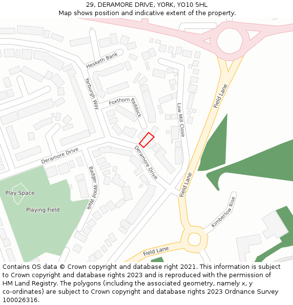 29, DERAMORE DRIVE, YORK, YO10 5HL: Location map and indicative extent of plot
