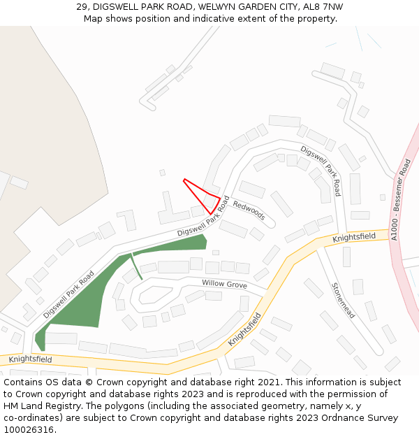 29, DIGSWELL PARK ROAD, WELWYN GARDEN CITY, AL8 7NW: Location map and indicative extent of plot
