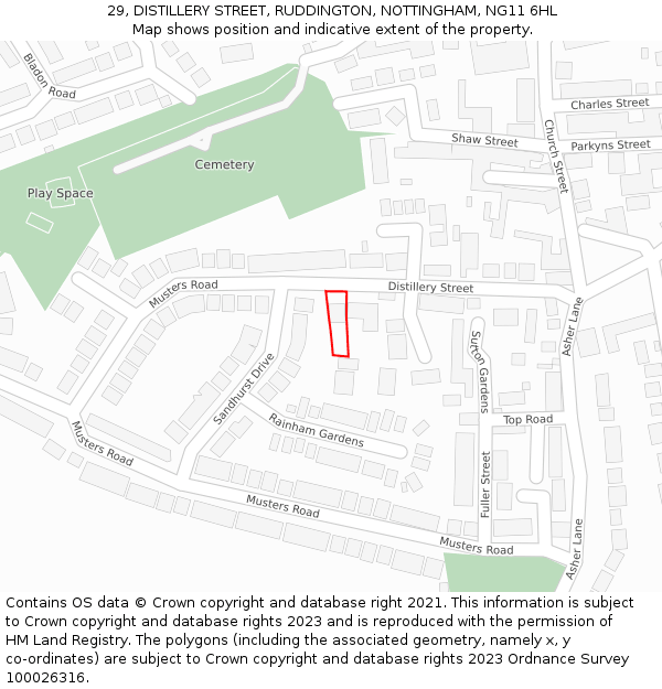 29, DISTILLERY STREET, RUDDINGTON, NOTTINGHAM, NG11 6HL: Location map and indicative extent of plot