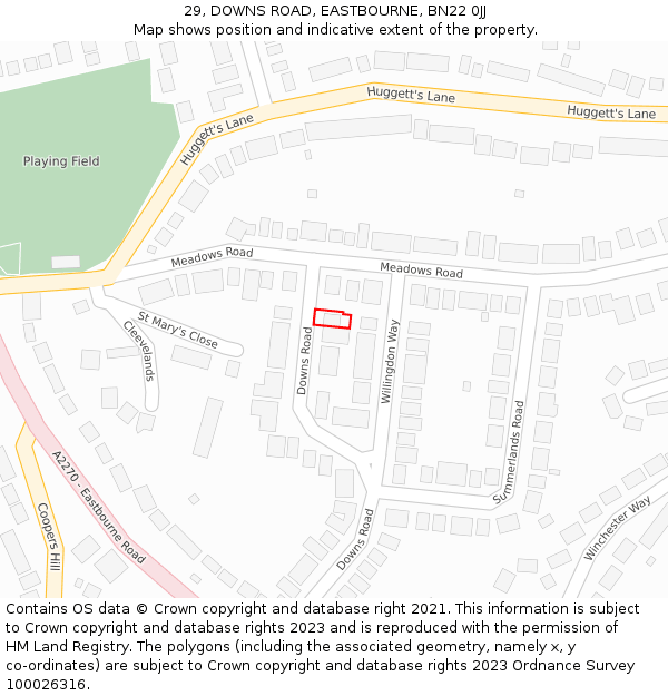 29, DOWNS ROAD, EASTBOURNE, BN22 0JJ: Location map and indicative extent of plot