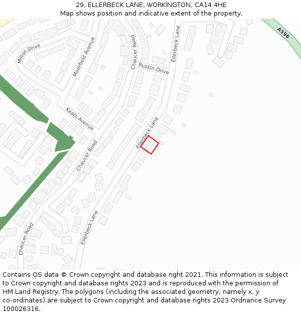 29, ELLERBECK LANE, WORKINGTON, CA14 4HE: Location map and indicative extent of plot