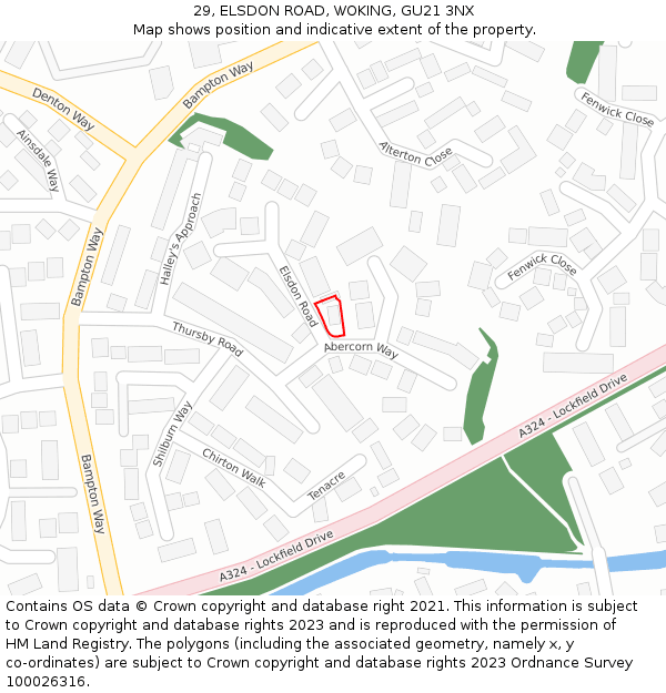 29, ELSDON ROAD, WOKING, GU21 3NX: Location map and indicative extent of plot