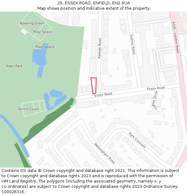 29, ESSEX ROAD, ENFIELD, EN2 6UA: Location map and indicative extent of plot