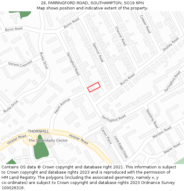 29, FARRINGFORD ROAD, SOUTHAMPTON, SO19 6PN: Location map and indicative extent of plot