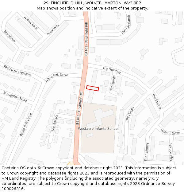 29, FINCHFIELD HILL, WOLVERHAMPTON, WV3 9EP: Location map and indicative extent of plot