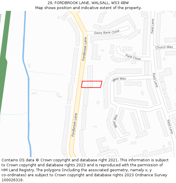 29, FORDBROOK LANE, WALSALL, WS3 4BW: Location map and indicative extent of plot