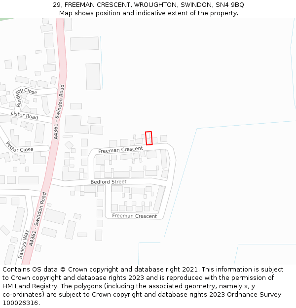 29, FREEMAN CRESCENT, WROUGHTON, SWINDON, SN4 9BQ: Location map and indicative extent of plot