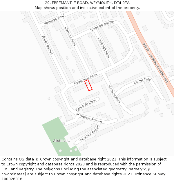 29, FREEMANTLE ROAD, WEYMOUTH, DT4 9EA: Location map and indicative extent of plot