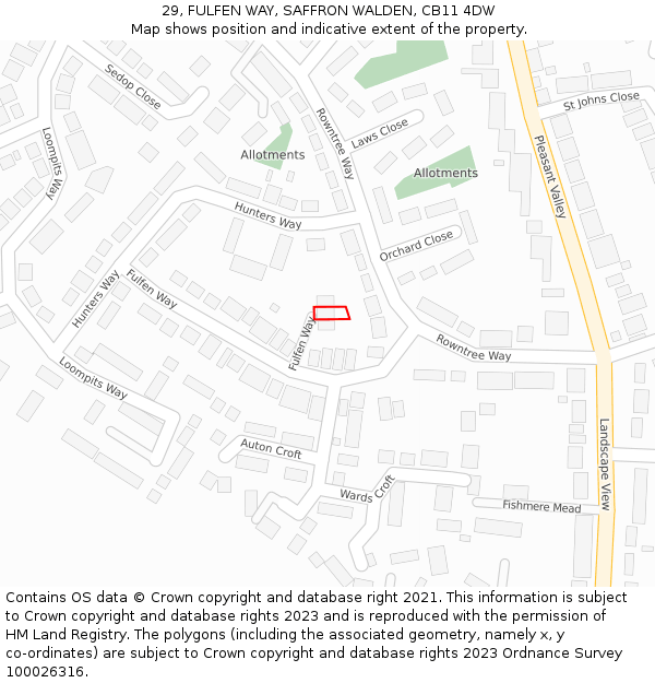 29, FULFEN WAY, SAFFRON WALDEN, CB11 4DW: Location map and indicative extent of plot