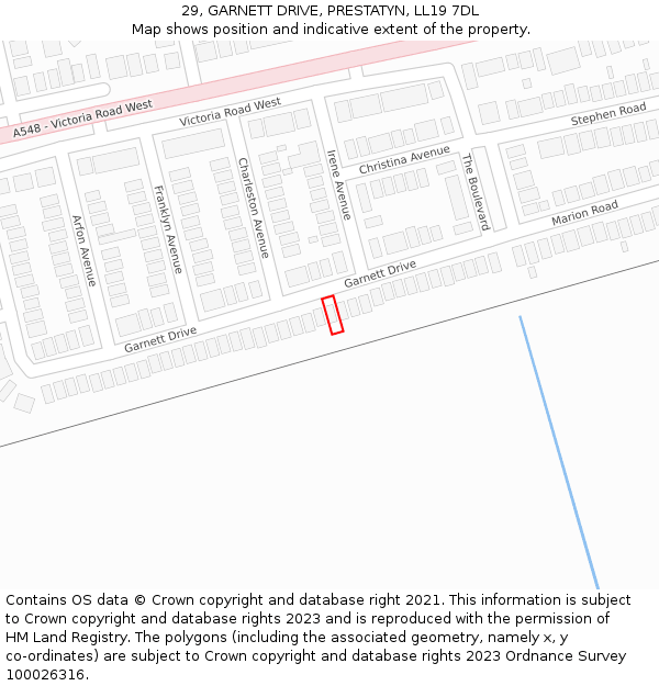 29, GARNETT DRIVE, PRESTATYN, LL19 7DL: Location map and indicative extent of plot