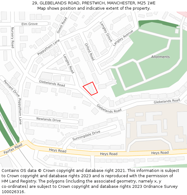 29, GLEBELANDS ROAD, PRESTWICH, MANCHESTER, M25 1WE: Location map and indicative extent of plot