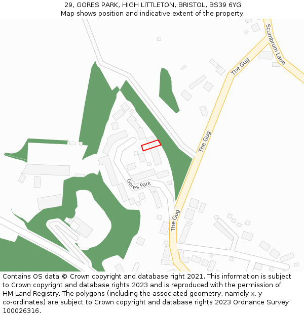 29, GORES PARK, HIGH LITTLETON, BRISTOL, BS39 6YG: Location map and indicative extent of plot