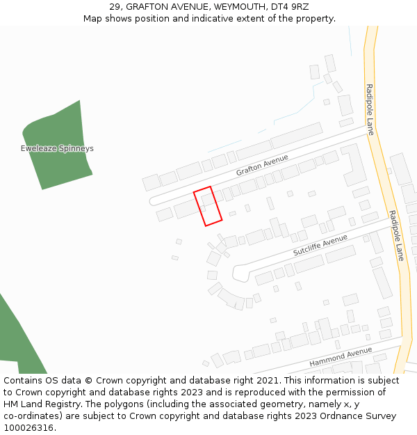 29, GRAFTON AVENUE, WEYMOUTH, DT4 9RZ: Location map and indicative extent of plot