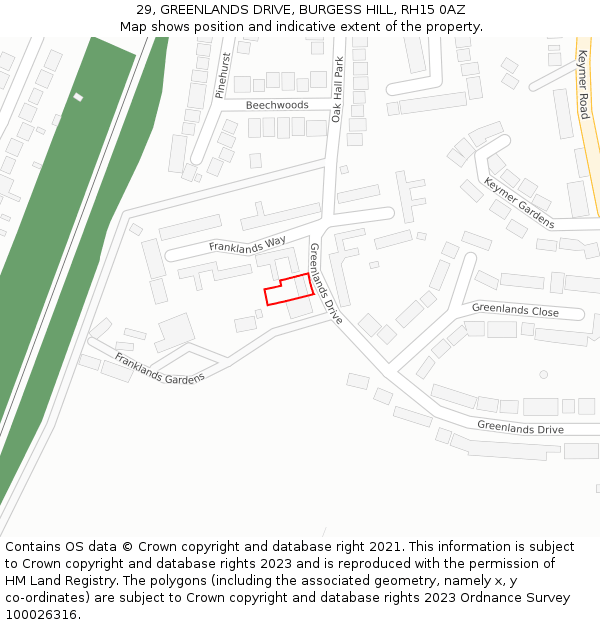 29, GREENLANDS DRIVE, BURGESS HILL, RH15 0AZ: Location map and indicative extent of plot