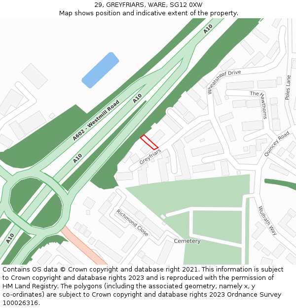 29, GREYFRIARS, WARE, SG12 0XW: Location map and indicative extent of plot