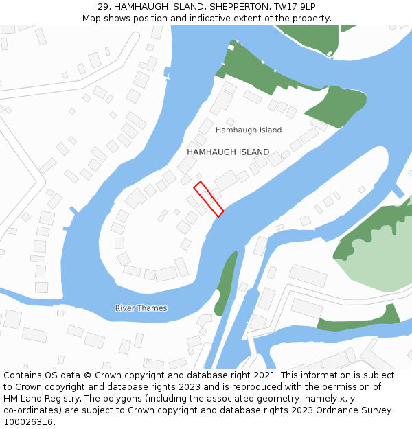 29, HAMHAUGH ISLAND, SHEPPERTON, TW17 9LP: Location map and indicative extent of plot