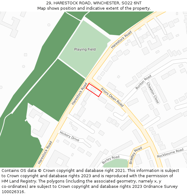 29, HARESTOCK ROAD, WINCHESTER, SO22 6NT: Location map and indicative extent of plot