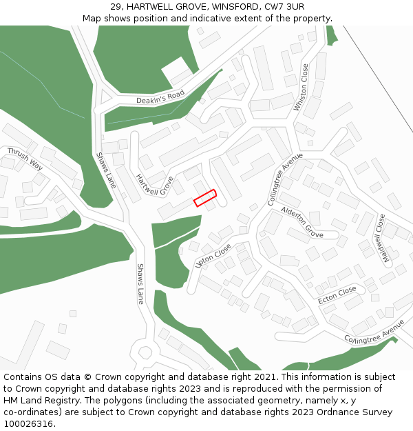 29, HARTWELL GROVE, WINSFORD, CW7 3UR: Location map and indicative extent of plot