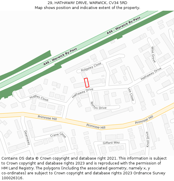 29, HATHAWAY DRIVE, WARWICK, CV34 5RD: Location map and indicative extent of plot