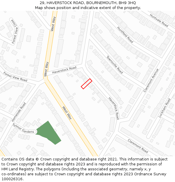 29, HAVERSTOCK ROAD, BOURNEMOUTH, BH9 3HQ: Location map and indicative extent of plot