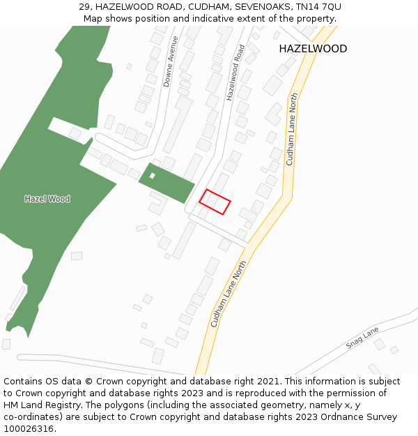29, HAZELWOOD ROAD, CUDHAM, SEVENOAKS, TN14 7QU: Location map and indicative extent of plot