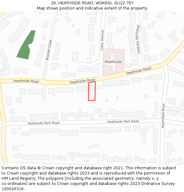 29, HEATHSIDE ROAD, WOKING, GU22 7EY: Location map and indicative extent of plot