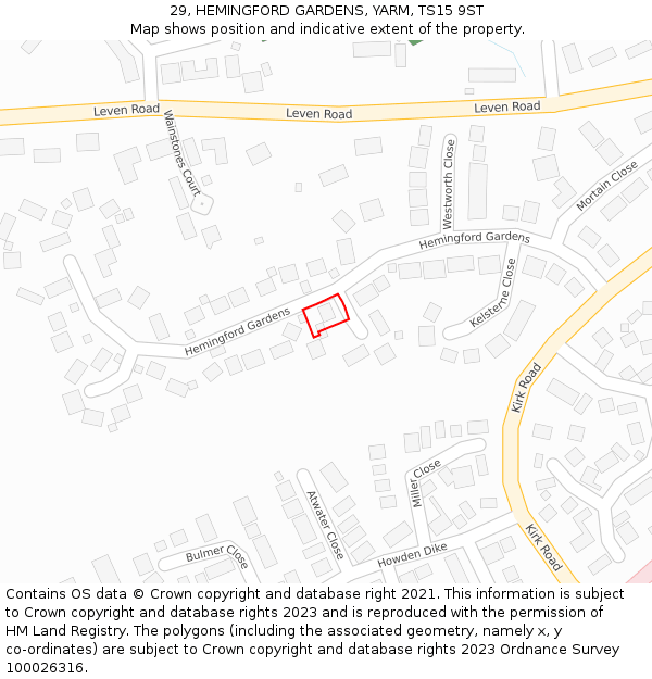 29, HEMINGFORD GARDENS, YARM, TS15 9ST: Location map and indicative extent of plot