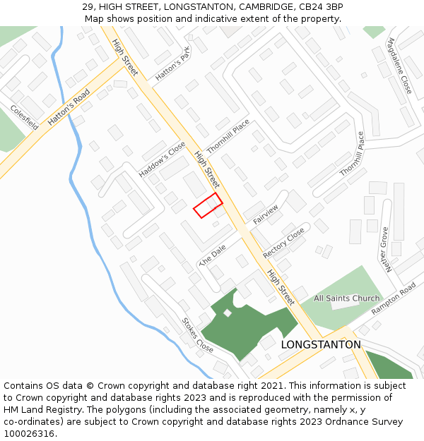 29, HIGH STREET, LONGSTANTON, CAMBRIDGE, CB24 3BP: Location map and indicative extent of plot