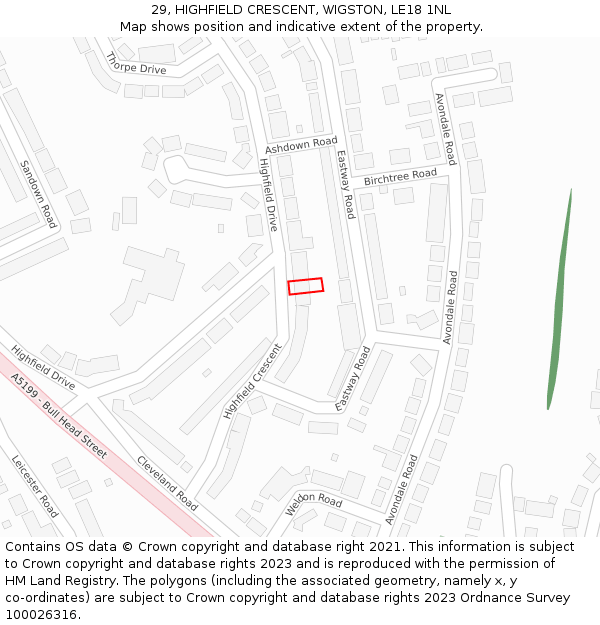 29, HIGHFIELD CRESCENT, WIGSTON, LE18 1NL: Location map and indicative extent of plot