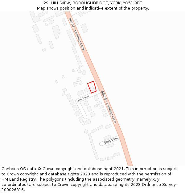 29, HILL VIEW, BOROUGHBRIDGE, YORK, YO51 9BE: Location map and indicative extent of plot