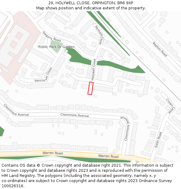 29, HOLYWELL CLOSE, ORPINGTON, BR6 9XP: Location map and indicative extent of plot