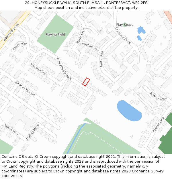 29, HONEYSUCKLE WALK, SOUTH ELMSALL, PONTEFRACT, WF9 2FS: Location map and indicative extent of plot