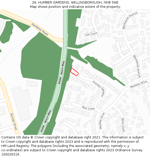 29, HUMBER GARDENS, WELLINGBOROUGH, NN8 5WE: Location map and indicative extent of plot