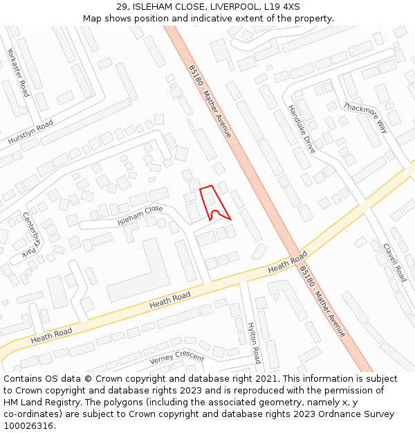 29, ISLEHAM CLOSE, LIVERPOOL, L19 4XS: Location map and indicative extent of plot