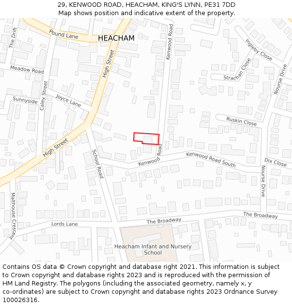 29, KENWOOD ROAD, HEACHAM, KING'S LYNN, PE31 7DD: Location map and indicative extent of plot