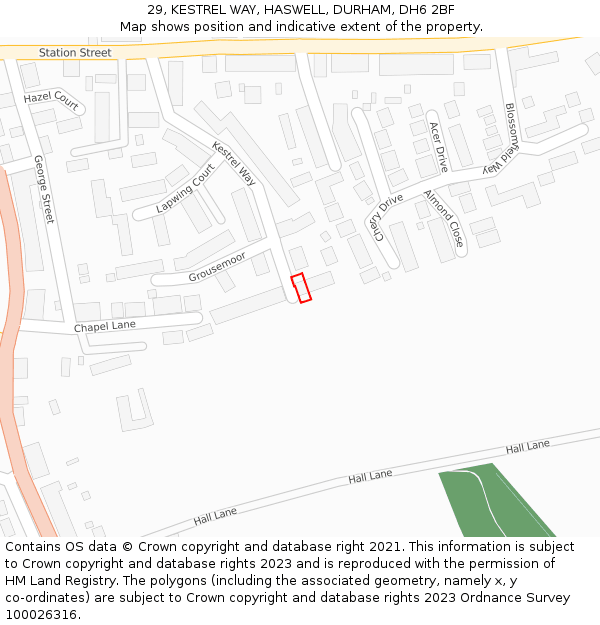 29, KESTREL WAY, HASWELL, DURHAM, DH6 2BF: Location map and indicative extent of plot