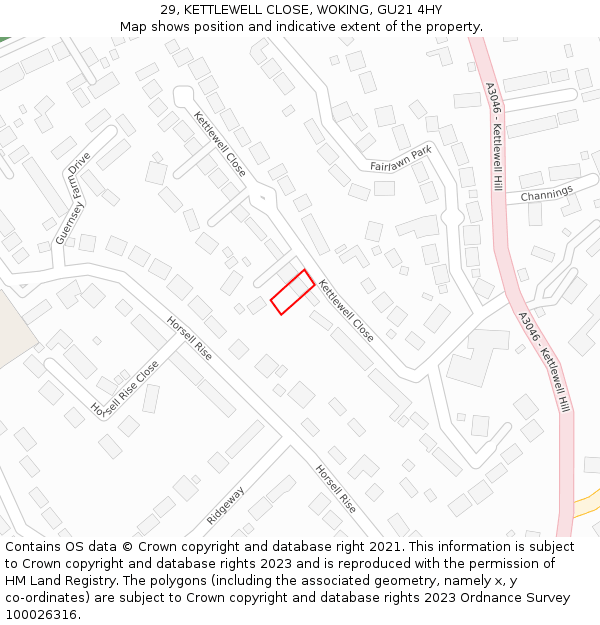 29, KETTLEWELL CLOSE, WOKING, GU21 4HY: Location map and indicative extent of plot