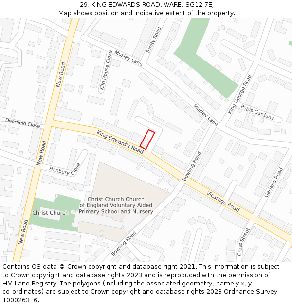 29, KING EDWARDS ROAD, WARE, SG12 7EJ: Location map and indicative extent of plot