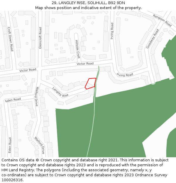 29, LANGLEY RISE, SOLIHULL, B92 9DN: Location map and indicative extent of plot