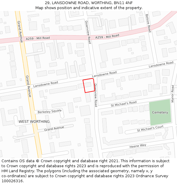 29, LANSDOWNE ROAD, WORTHING, BN11 4NF: Location map and indicative extent of plot