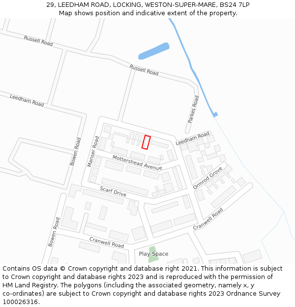 29, LEEDHAM ROAD, LOCKING, WESTON-SUPER-MARE, BS24 7LP: Location map and indicative extent of plot