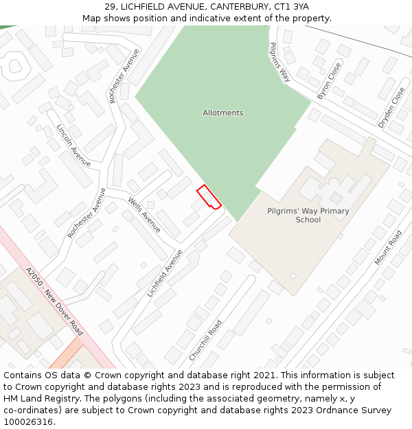 29, LICHFIELD AVENUE, CANTERBURY, CT1 3YA: Location map and indicative extent of plot