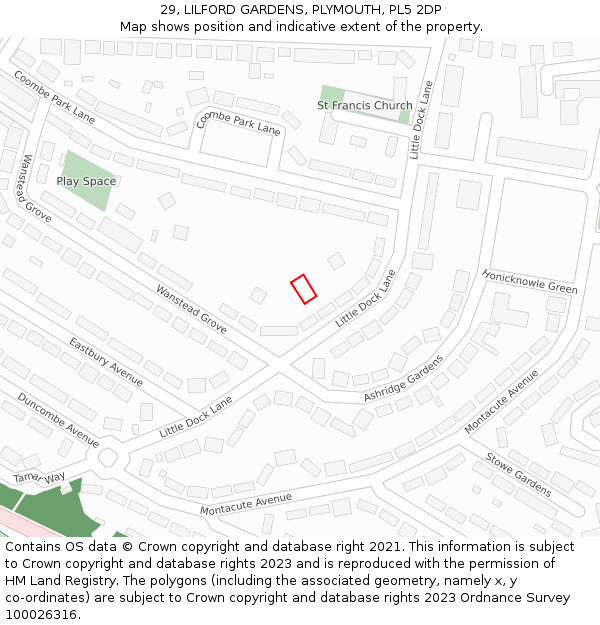 29, LILFORD GARDENS, PLYMOUTH, PL5 2DP: Location map and indicative extent of plot