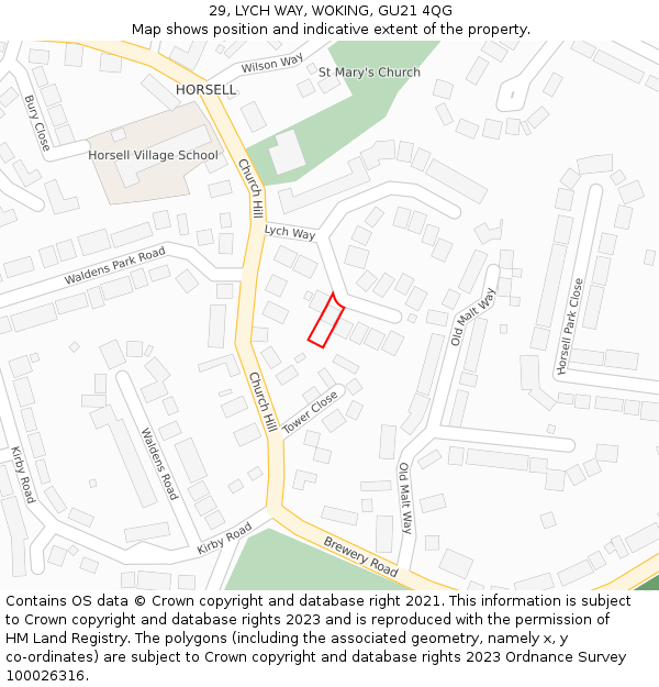 29, LYCH WAY, WOKING, GU21 4QG: Location map and indicative extent of plot